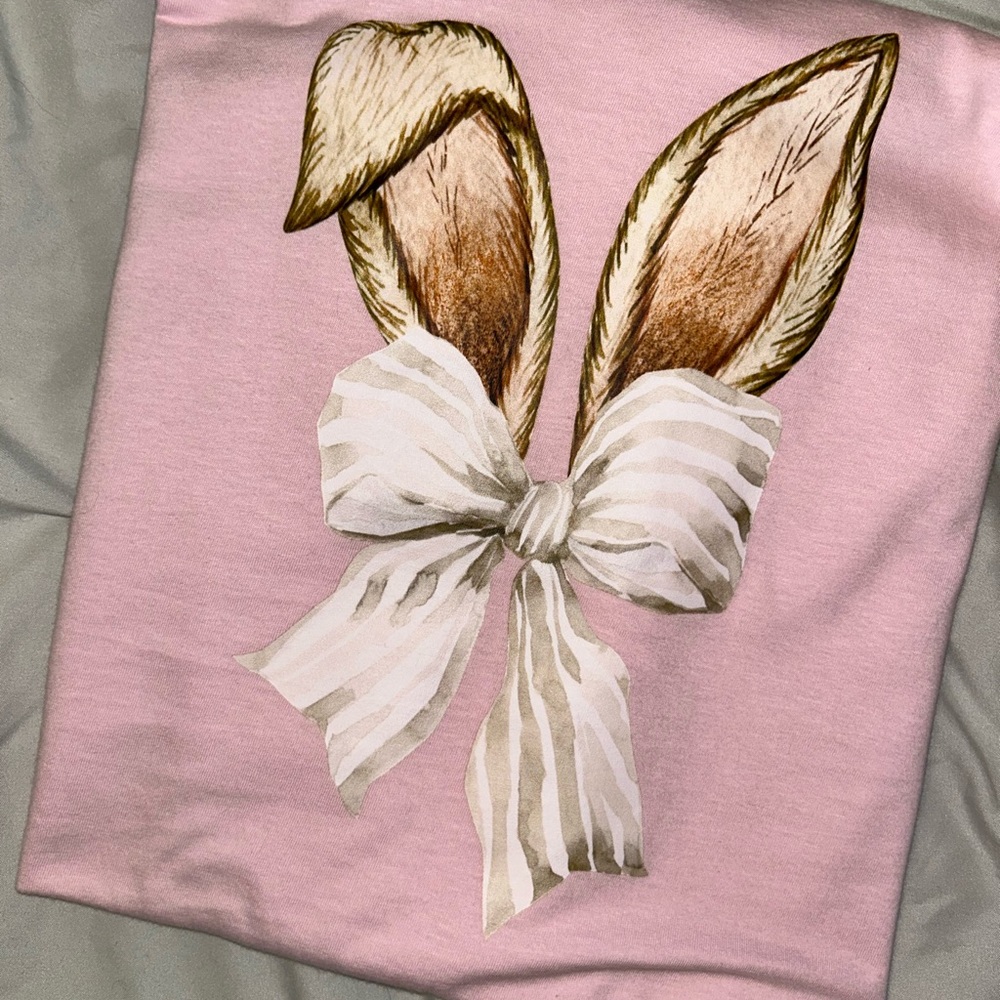 Pink T-Shirt with Bunny Ears and Bow Design
